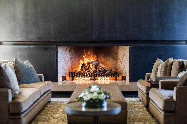 Cooper Residence lounge with fireplace